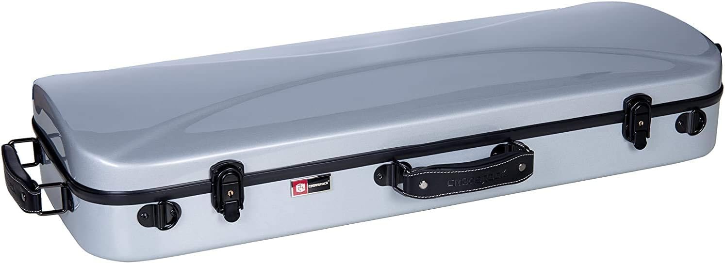 Crossrock CRF1020DVSL Silver Fiberglass Violin Case - Backpack Style for 4/4 Full Size Violins | Durable & Lightweight Protection for School, Travel & Performances