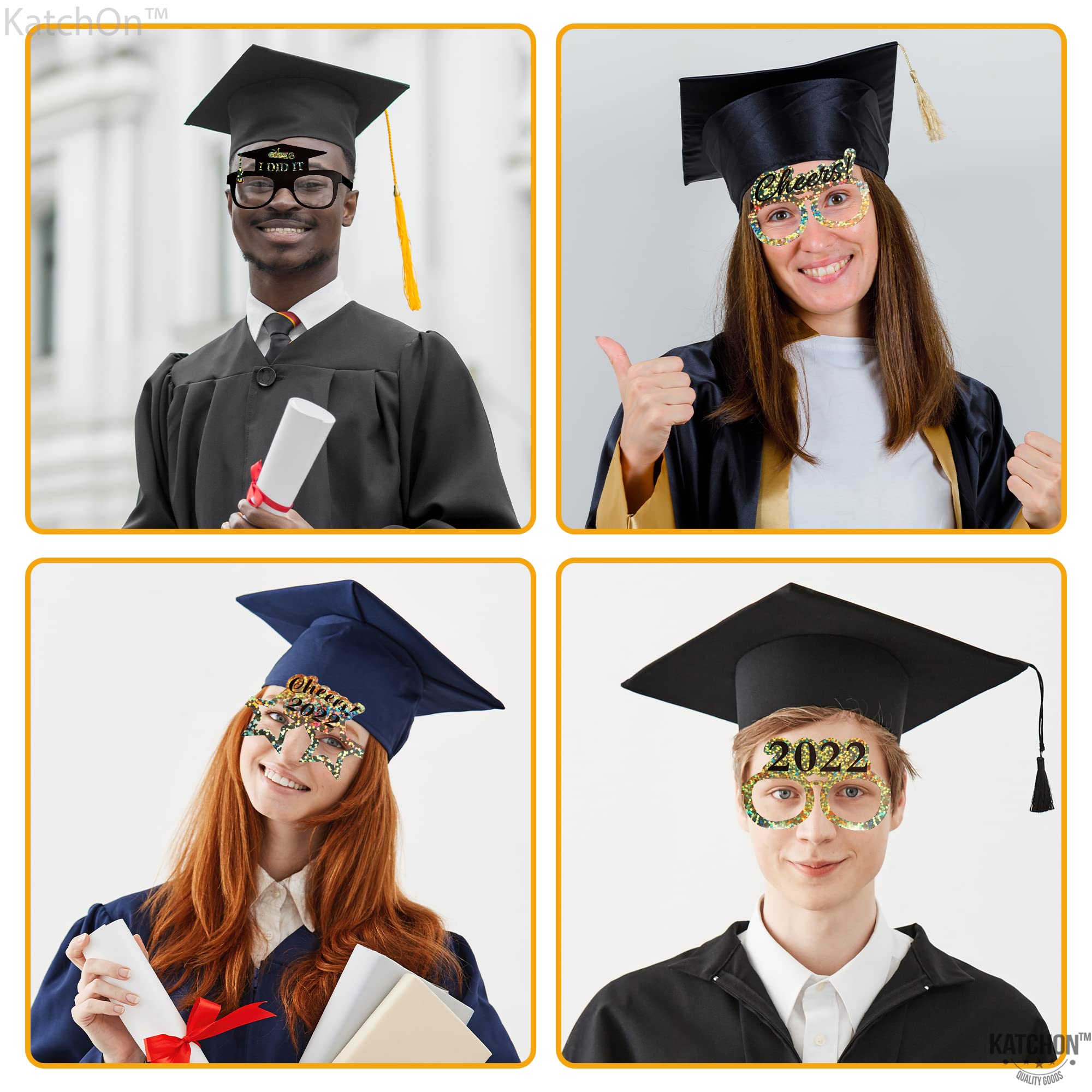2022 Graduation Glasses - 12 Pack Black & Gold | Photo Booth Props, Party Decorations & Favors | Perfect for Graduation Parties, Ceremonies & Celebrations