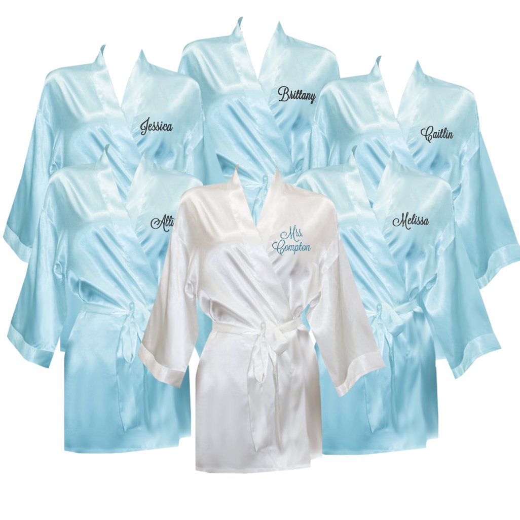 Elegant Personalized Satin Robes for Bridesmaids - Set of 6 Luxury Bridal Party Gifts - Perfect for Wedding Morning Prep & Bachelorette Parties