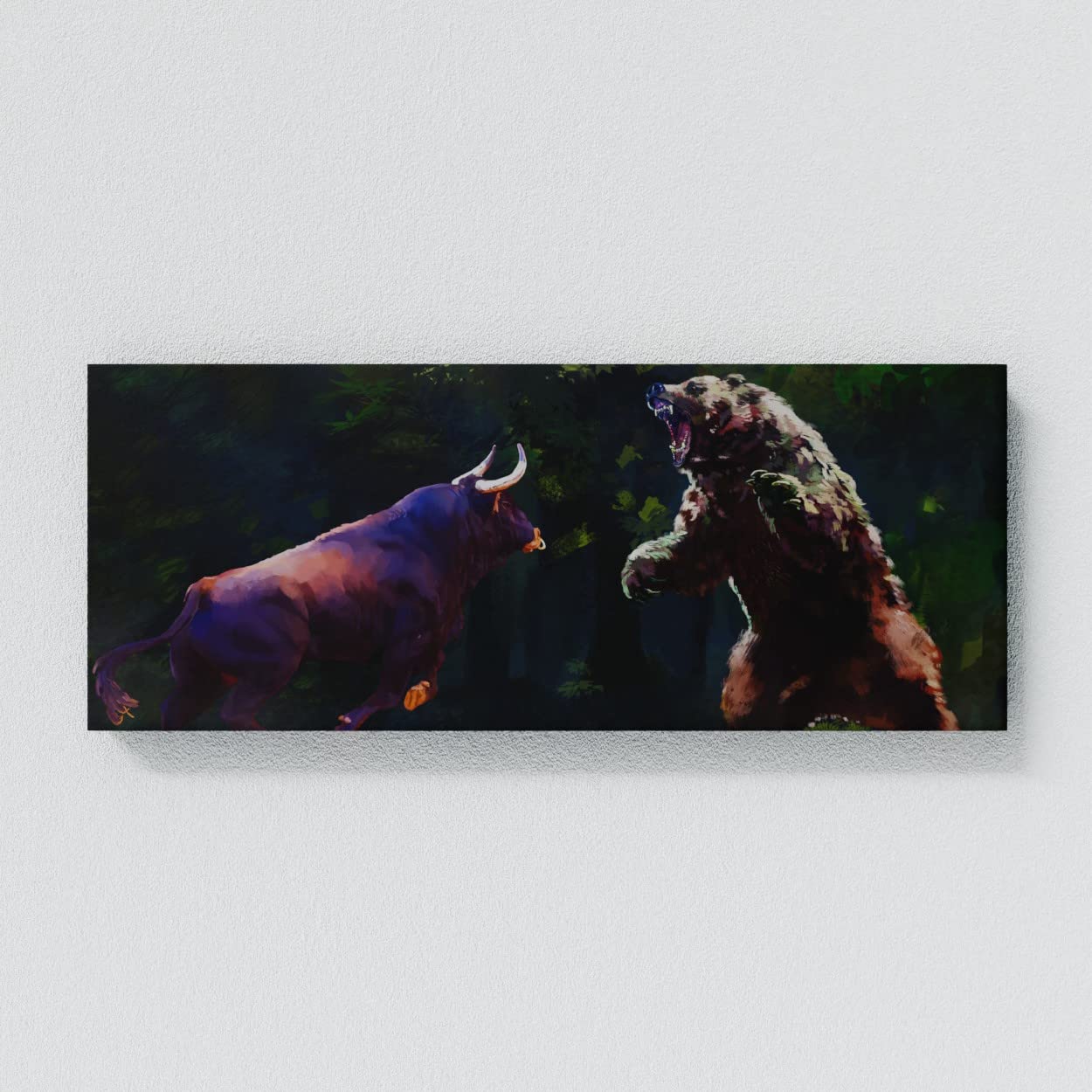 Bull vs Bear Wall Art Canvas Print - Stock Market Trading Office Decor, Business & Home Wall Decor Painting, 20x8 Inches (0.75