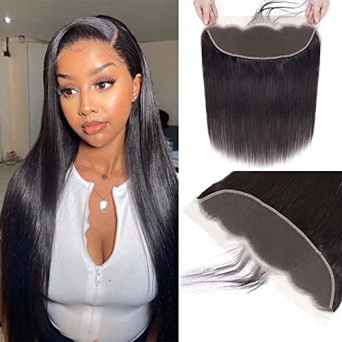 Jessica Hair 13x4 HD Lace Frontal Closure - Brazilian Straight Human Hair 150% Density Virgin Hair - Natural Black Color (24 Inch) - Perfect for Protective Styles, Weaves & Natural Hair Extensions