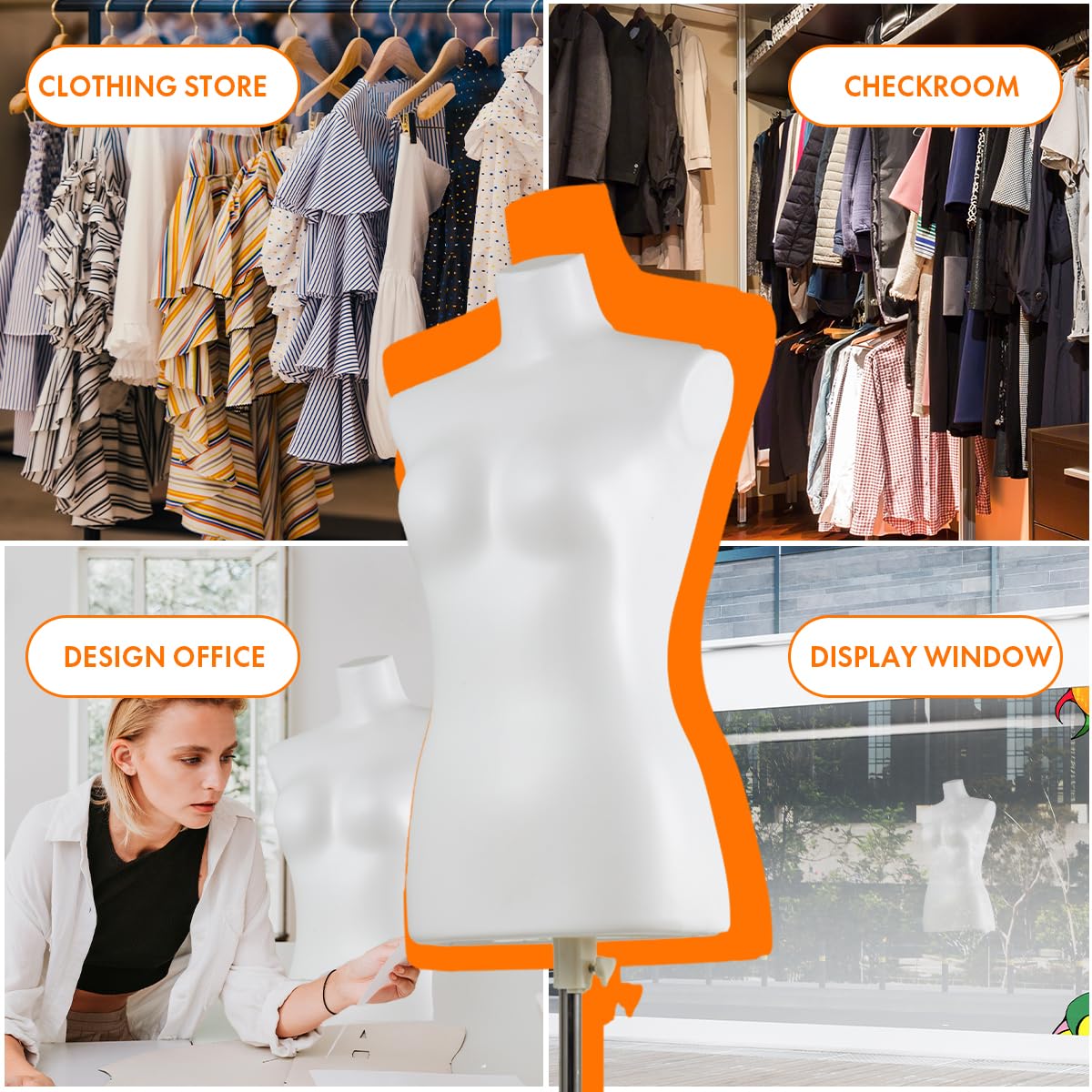 Adjustable Female Mannequin Torso Dress Form - White Half Body Plastic Mannequin Stand for Fashion Design, Tailoring & Boutique Display | Perfect for Sewing, Fitting & Clothing Presentation