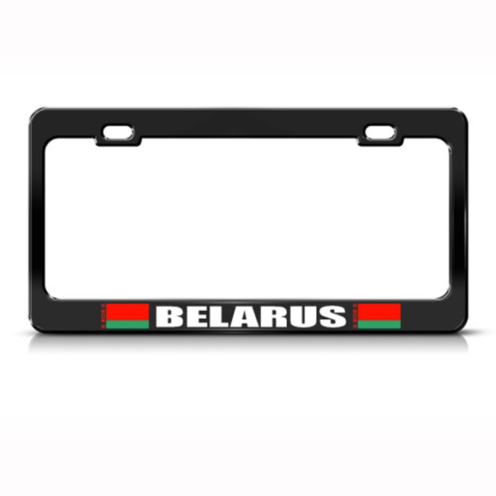 Speedy Pros Metal License Plate Frame - Belarus Flag Design, Black Car Accessories with 2 Holes | Durable Auto Decoration for Cars, Trucks & SUVs | Perfect for Showcasing National Pride & Vehicle Customization