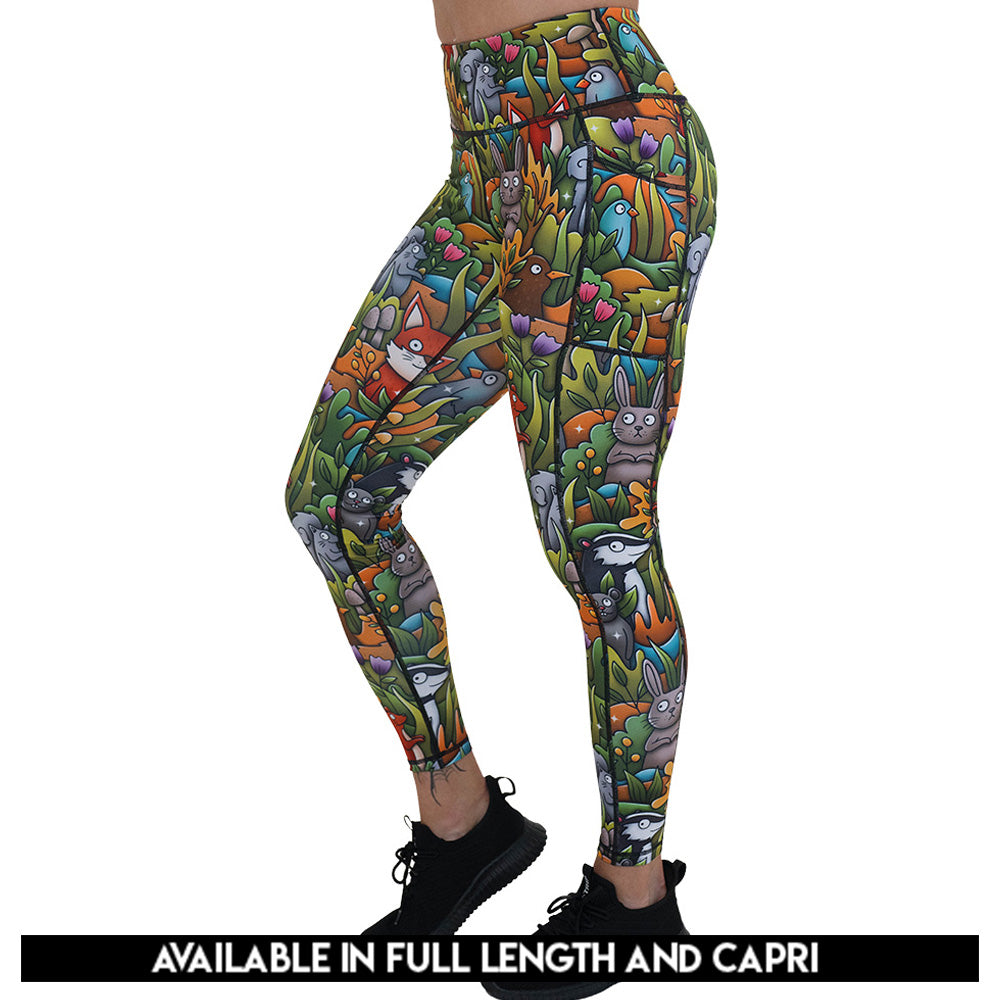 Woodland Creatures Leggings for Women - Cute Animal Print Yoga Pants with Fox, Deer & Owl Design - Perfect for Yoga, Workout & Casual Wear