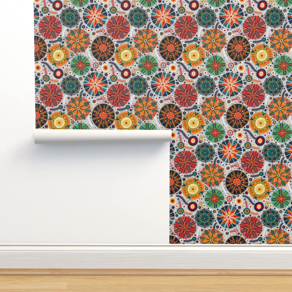 Peel & Stick Removable Wallpaper 12ft x 2ft - Colorful Pysanky Abstract Circles & Dots Pattern | Self-Adhesive Decorative Wall Covering for Bedroom, Nursery, Office & Home Decor