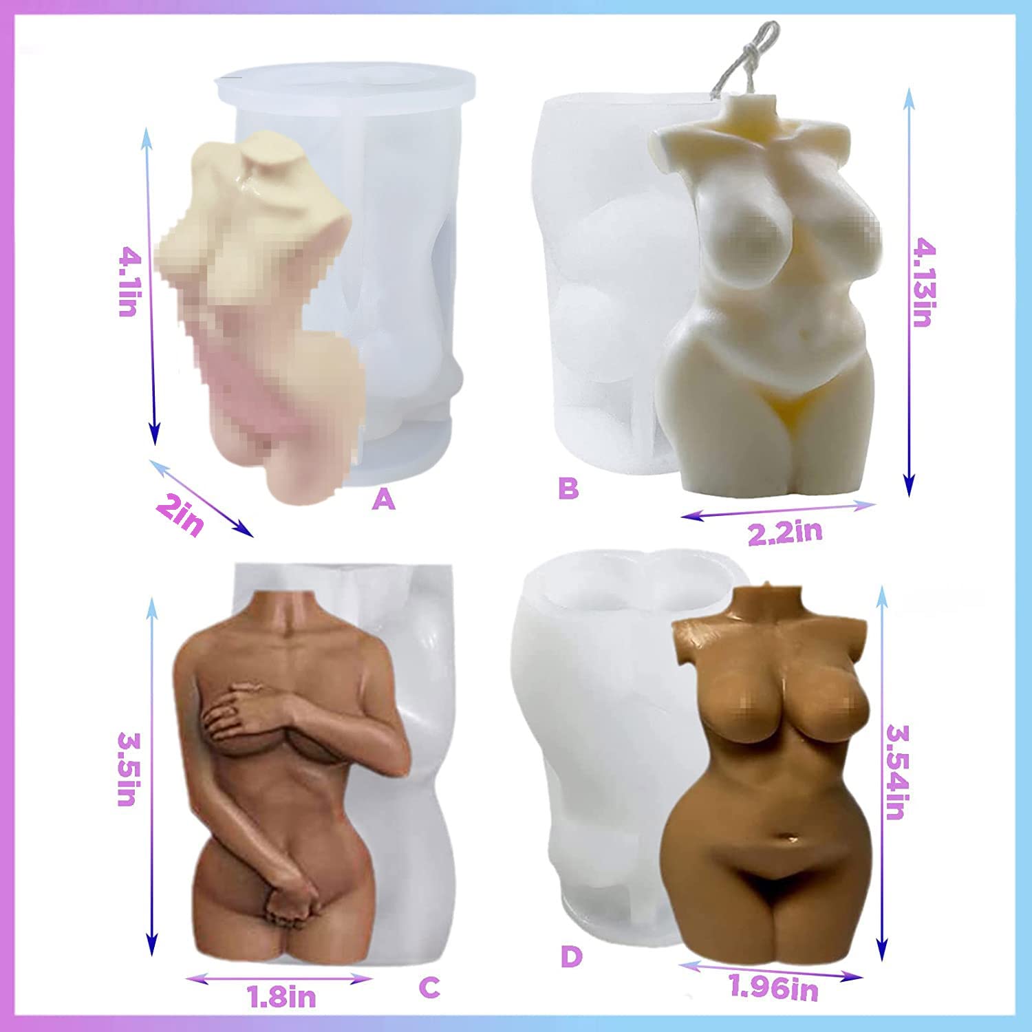 4 Pcs Silicone Resin Molds for Human Body Candles & Chocolates - Sexy Curvy Female Figure 3D Molds - DIY Naked Woman Soap, Plaster & Clay Molds for Candle Making, Chocolate Crafting & Resin Art - Perfect for Romantic Gifts, Home Decor & Spa Parties