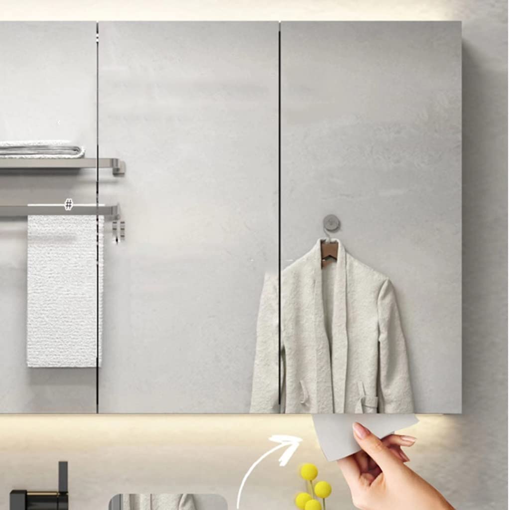Stainless Steel Bathroom Mirror Cabinet with Storage - Wall Mounted Medicine Cabinet with Endoscope, Surface or Flush Mount - 80cm Large Bathroom Mirror for Modern Homes & Spa-Like Vanity Areas