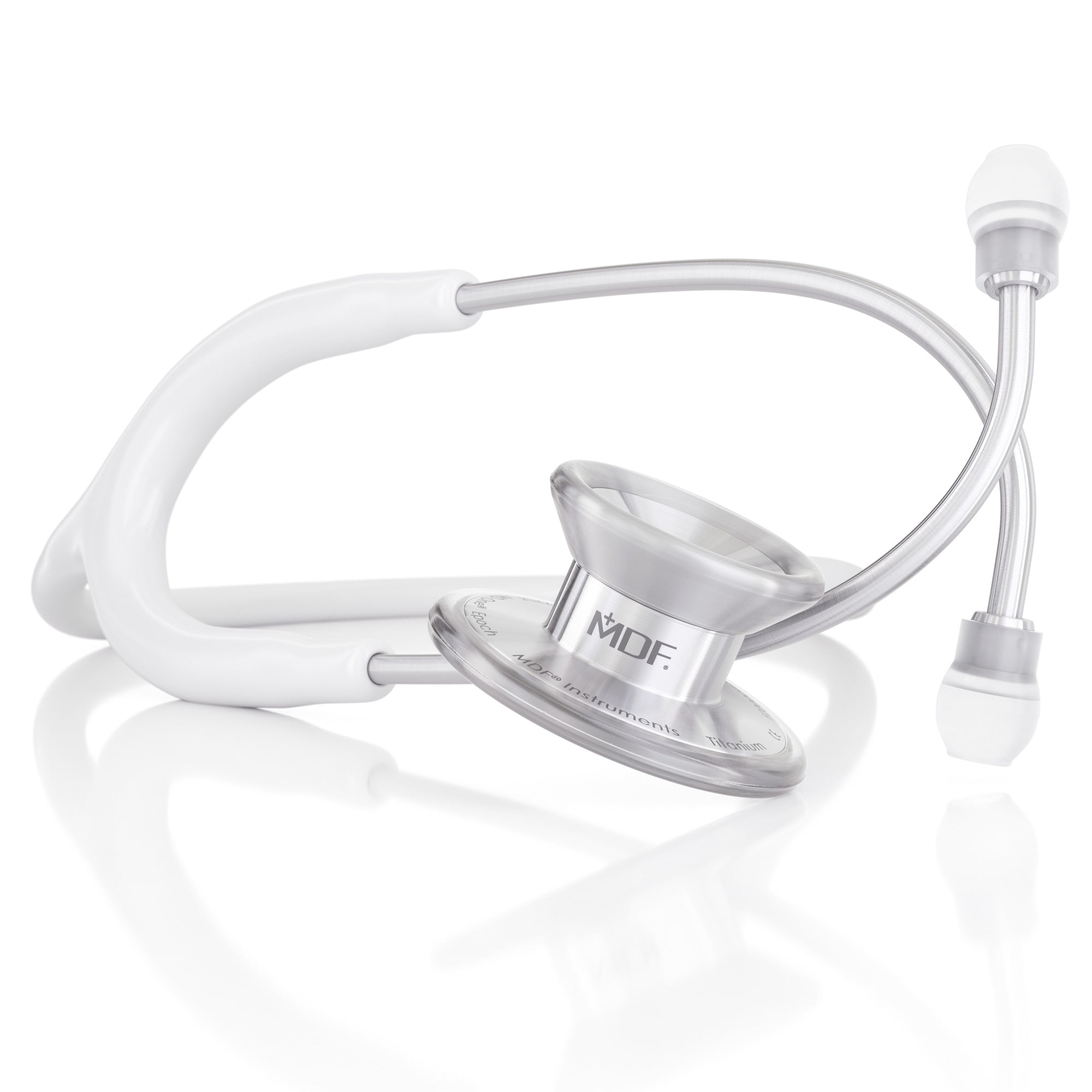 MD One® Epoch® Titanium Adult Stethoscope - White - Premium Medical Stethoscope for Doctors, Nurses & Healthcare Professionals - Ideal for Clinical Use, Patient Exams & Emergency Care