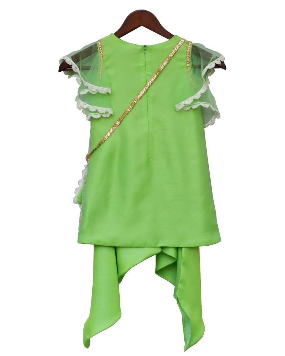 Pre Order: Stylish Green Butti Net Kurti with Dhoti Set - Perfect for Festivals, Weddings & Ethnic Occasions