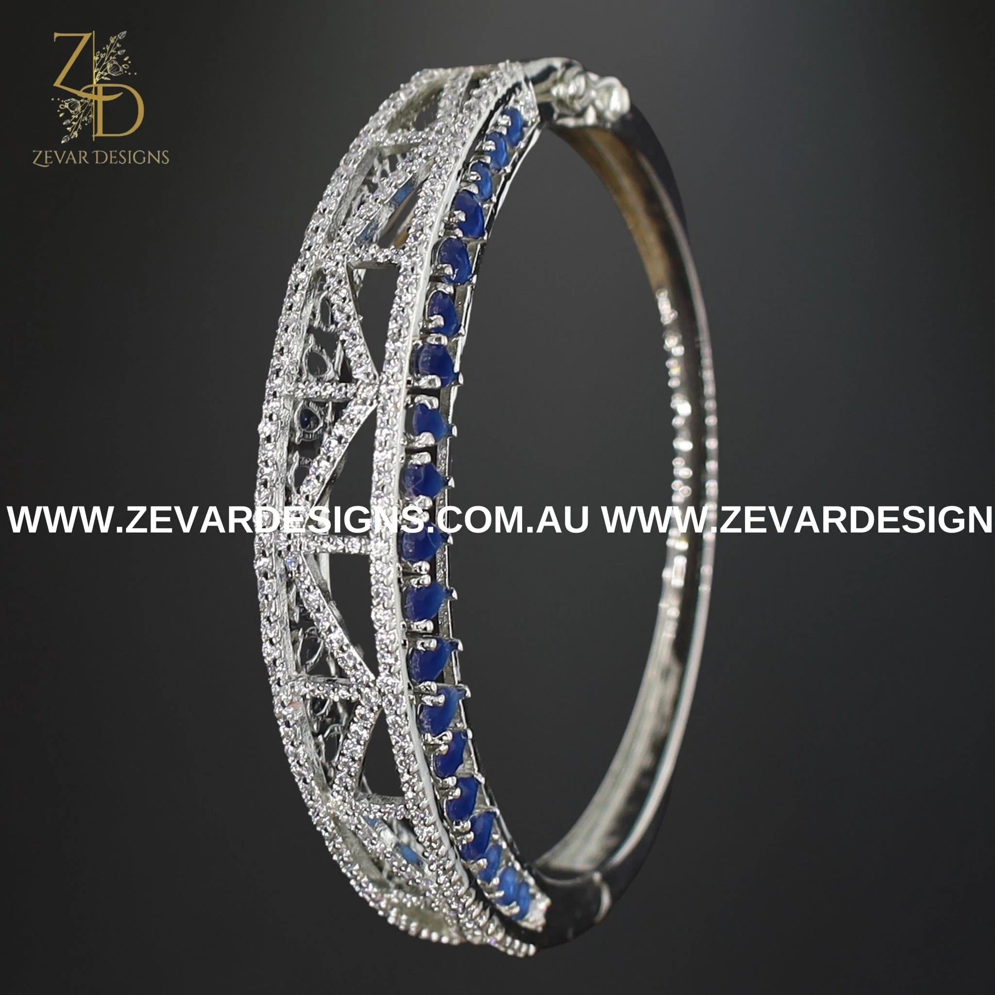 White Rhodium & Sapphire Blue AD Bracelet - Elegant Jewelry for Women, Gift for Her, Perfect for Weddings, Anniversaries & Special Occasions