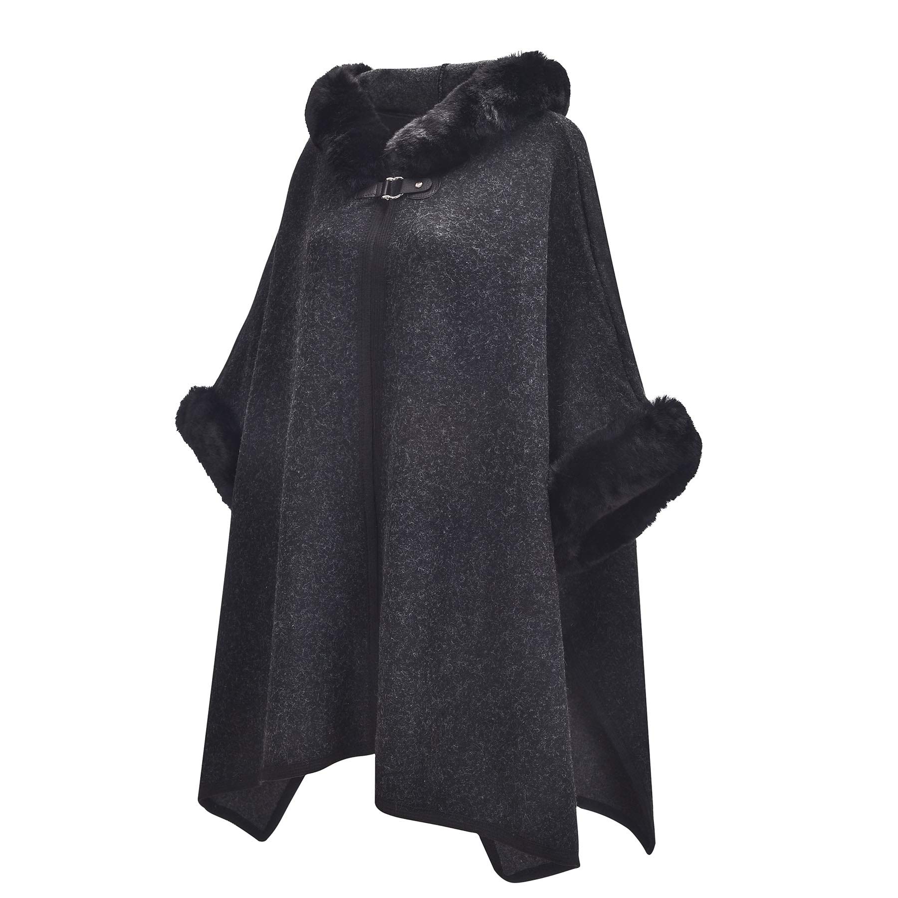 ZLYC Women's Winter Warm Faux Fur Trim Hooded Cardigan Sweater Cloak Jacket - Cozy Outerwear for Cold Weather, Casual Outings & Holiday Fashion