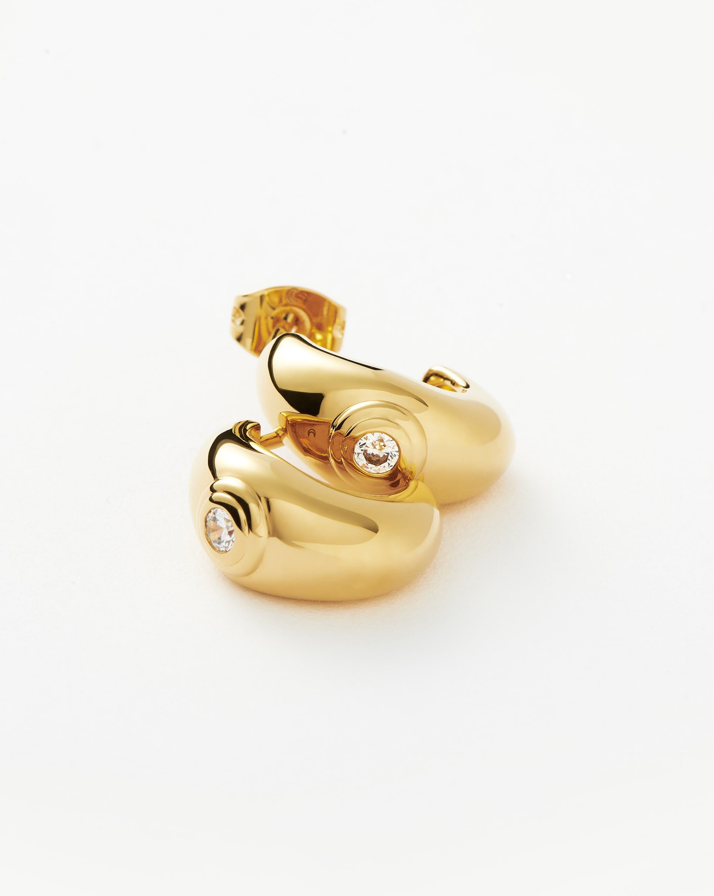 18k Gold Plated Stone Dome Mini Hoop Earrings with Cubic Zirconia - Elegant Everyday Jewelry for Women, Perfect for Office, Date Night & Special Occasions