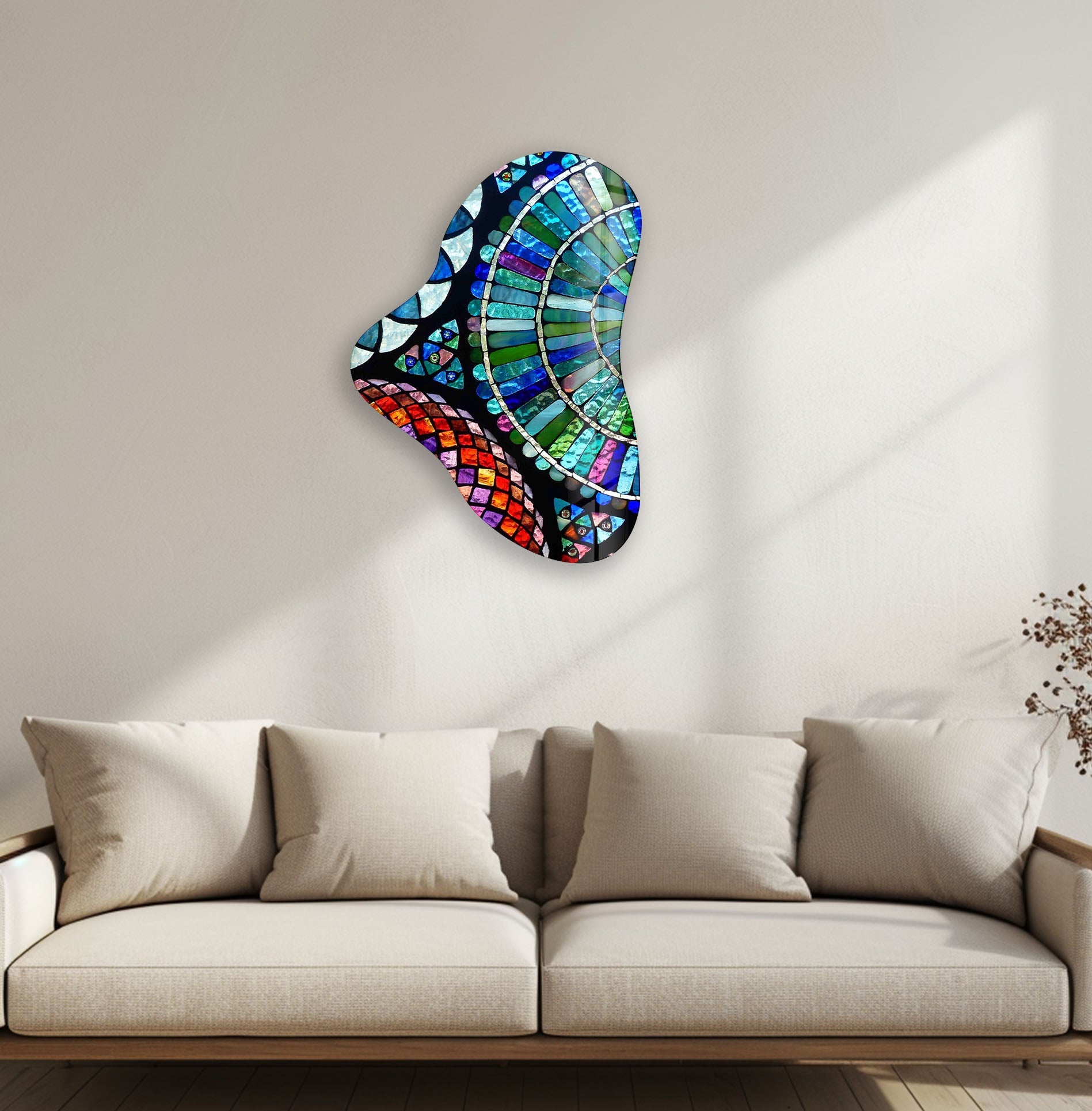 Blue Mosaic Asymmetric Glass Wall Art - Handmade Modern Abstract Decor for Living Room, Bedroom & Office - Unique Home Decor Gift Idea