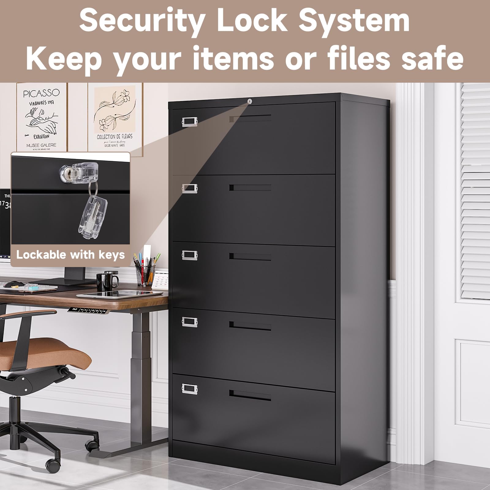 5-Drawer Metal Lateral File Cabinet with Lock - 64