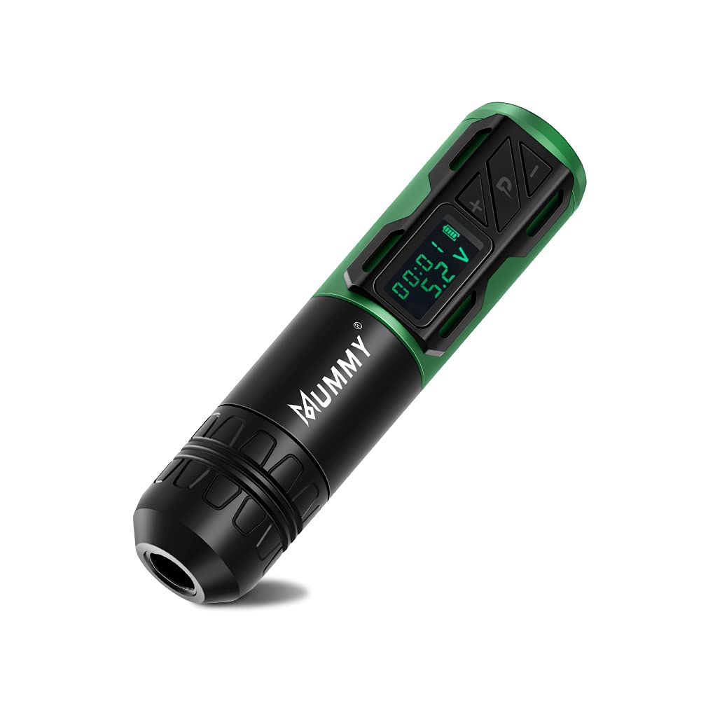 Professional Rotary Tattoo Pen Machine - 1800mAh Coreless Motor, Digital LED Display, Mummy Cartridge Compatible (Green) | Ideal for Tattoo Artists, Beginners & Professional Tattoo Supplies