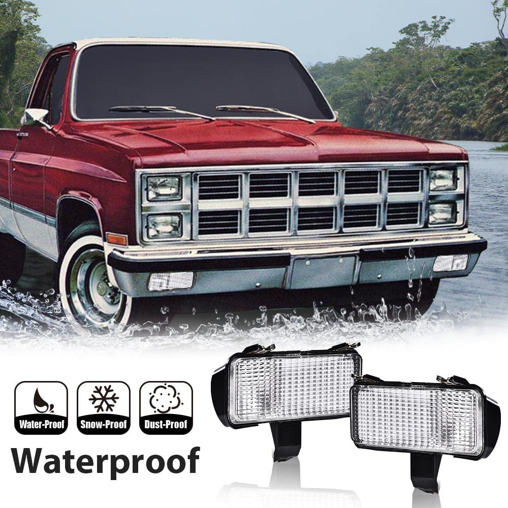 PIT66 Front Turn Signal & Park Lamps Lights - Compatible with Chevy PU/Suburban/Blazer 1981-1982 - Set of 2 New White Bulbs - Perfect for Classic Truck Restoration & Nighttime Safety Driving