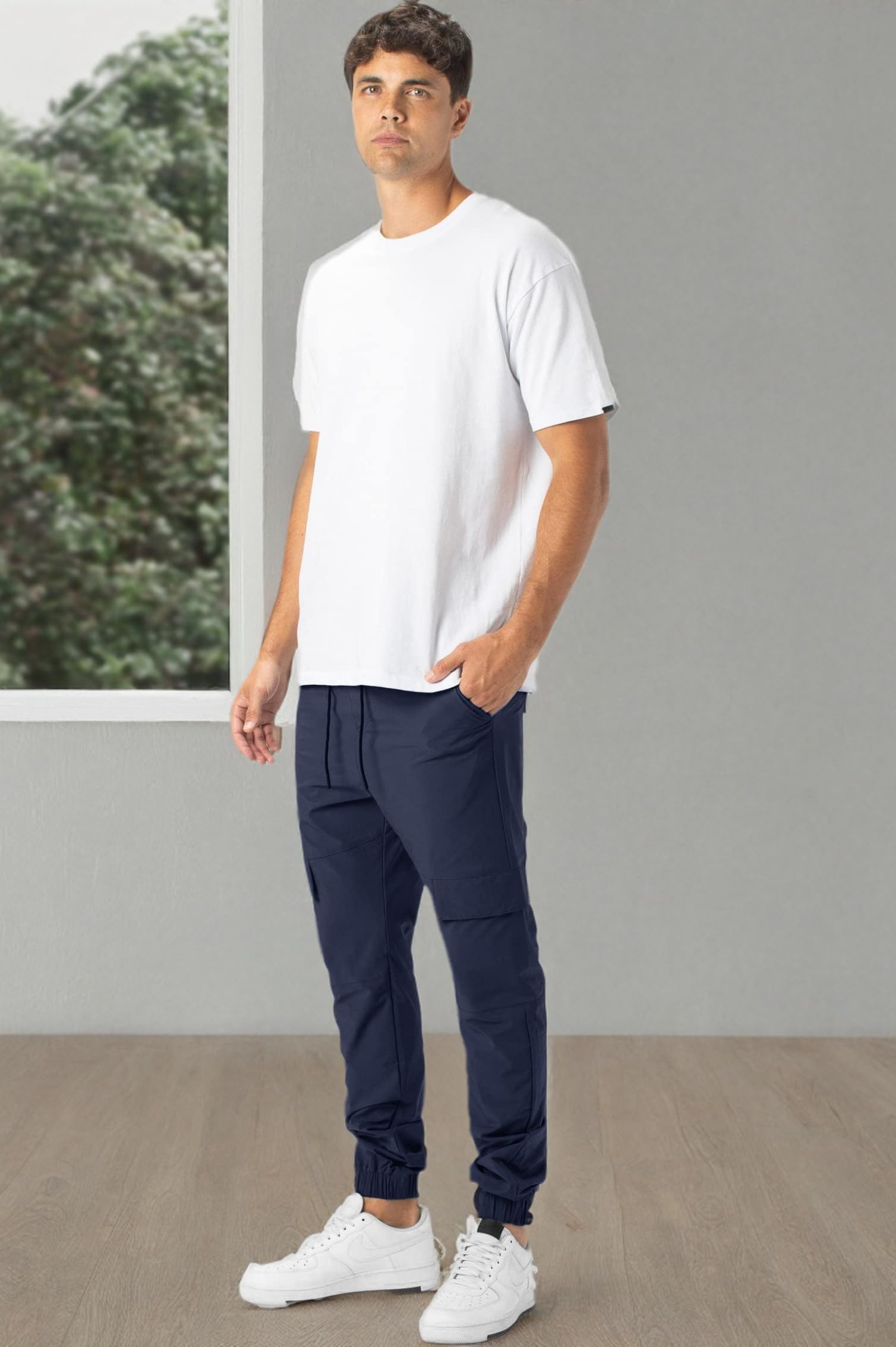 ITALYMORN Men's Lightweight Cargo Jogger Pants - 6 Pocket Slim Fit Casual Trousers with Elastic Waistband for Outdoor Running, Workout & Everyday Wear | Comfortable Travel & Lounge Pants for Men
