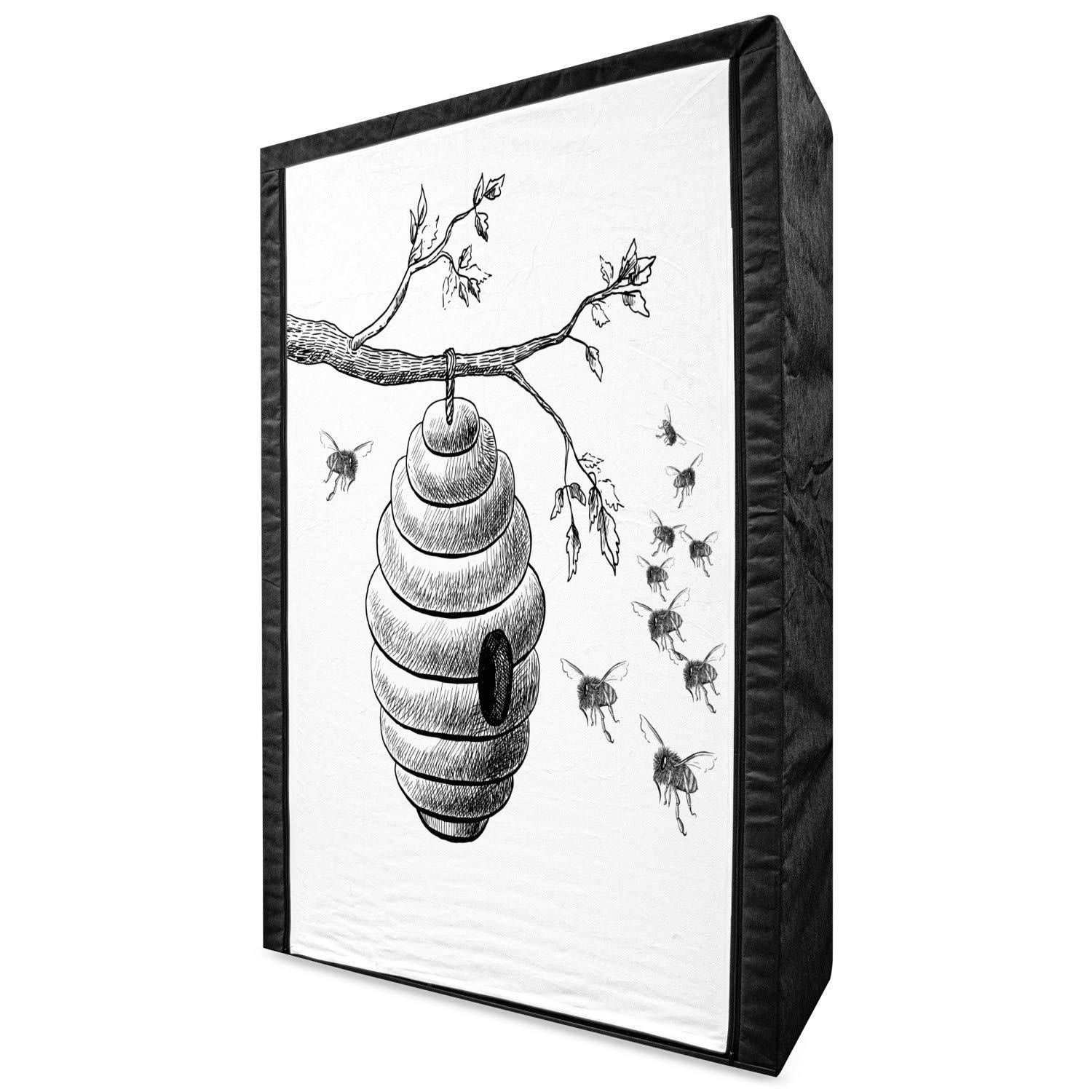 Ambesonne Portable Fabric Wardrobe - Honeycomb Bees & Leaves Hand-Drawn Art Design, 42.5