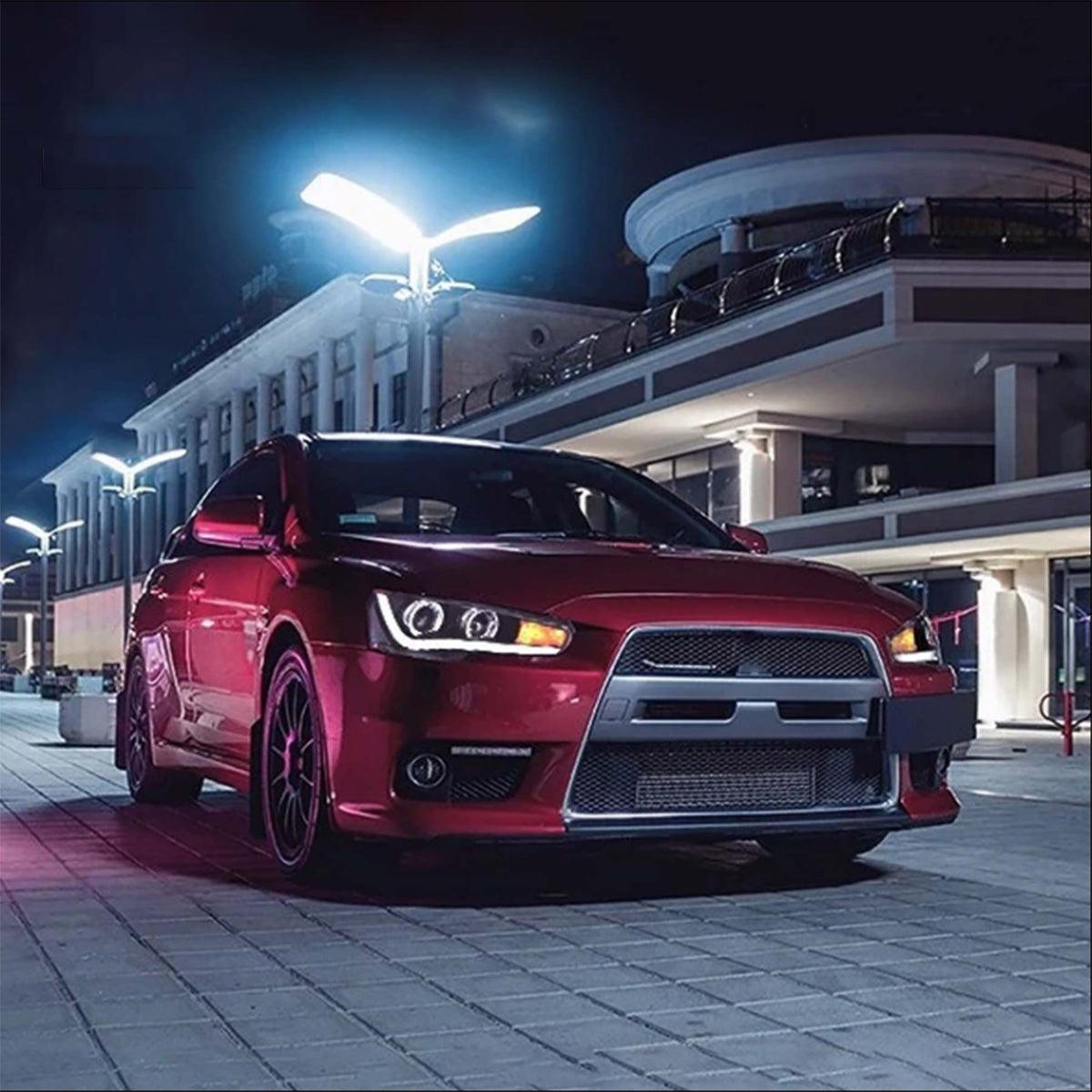 LED Headlight Assembly Projector Black for 2008-2017 Mitsubishi Lancer 9th Gen Evo X GSR 10th Gen (CZ4A) - High Performance Replacement Headlights for Night Driving & Off-Road Use