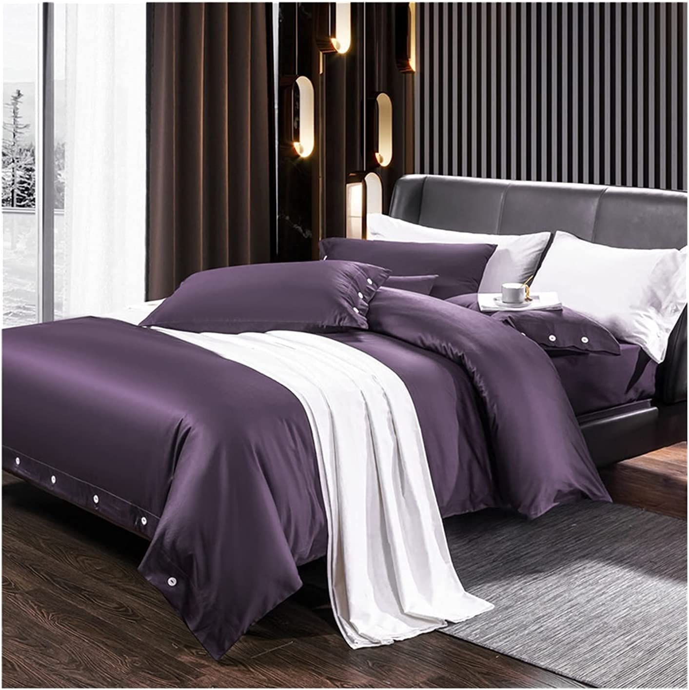 Luxury Super Soft 4-Piece Satin Bed Sheet Set - Full/Queen Size Duvet Cover & Pillowcases - Ultra Soft Comforter Cover Bedding Set (Purple, Twin/Double) - Perfect for Master Bedrooms, Guest Rooms & Cozy Home Decor
