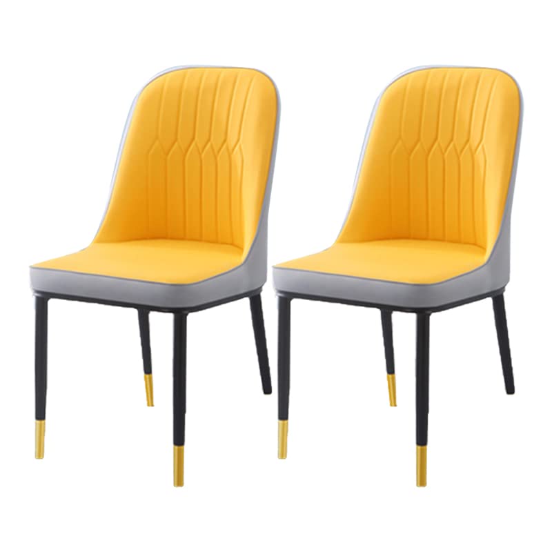 Modern Parsons Side Chairs Set of 2 - Upholstered Dining Room Chairs with Metal Brass/Gold Legs in Gray-Yellow Leather | Perfect for Home, Restaurant & Office Seating