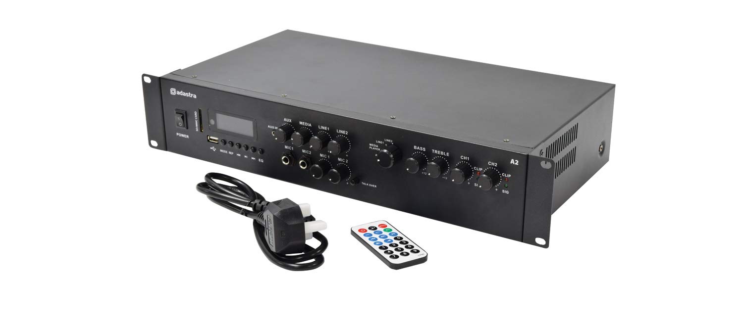 Adastra 200W Stereo PA Amplifier with FM Radio, USB, SD Card & Bluetooth - 2 Channel Power Amplifier for DJ, Karaoke, Party & Live Performances