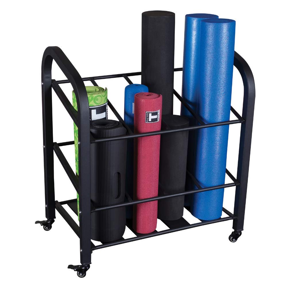 Body-Solid GYR500 Foam Roller Storage Organizer & Yoga Mat Rack Holder with Lockable Wheels - Holds 12 Fitness Rollers & Mats - Perfect for Home Gym, Yoga Studio & Commercial Use - Space-Saving Storage Solution for Fitness Equipment