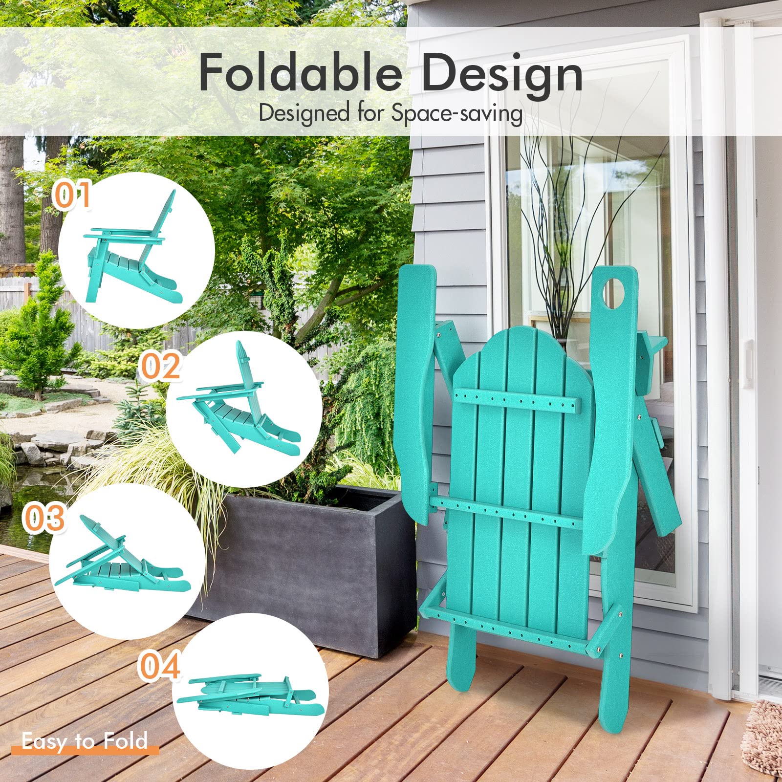 **Giantex Adirondack Chair - Outdoor Folding Patio Chair with Cup Holder, HDPE Weather-Resistant Plastic, Turquoise - Perfect for Backyard, Deck, Balcony, Garden & Fire Pit Relaxation**
