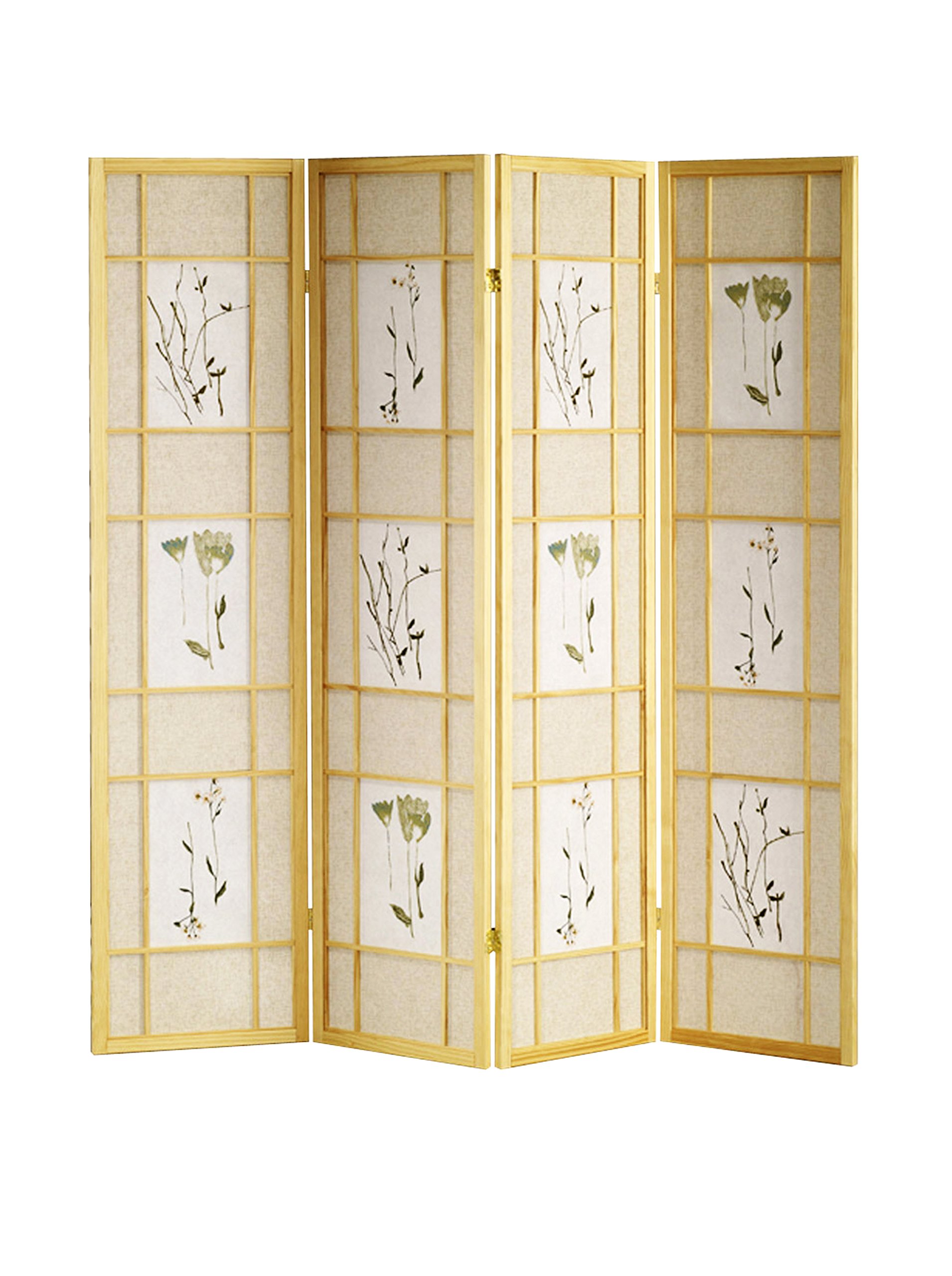 ORE Furniture International 4-Panel Shoji Screen in Natural Finish - Japanese Style Room Divider for Home, Office & Meditation Space