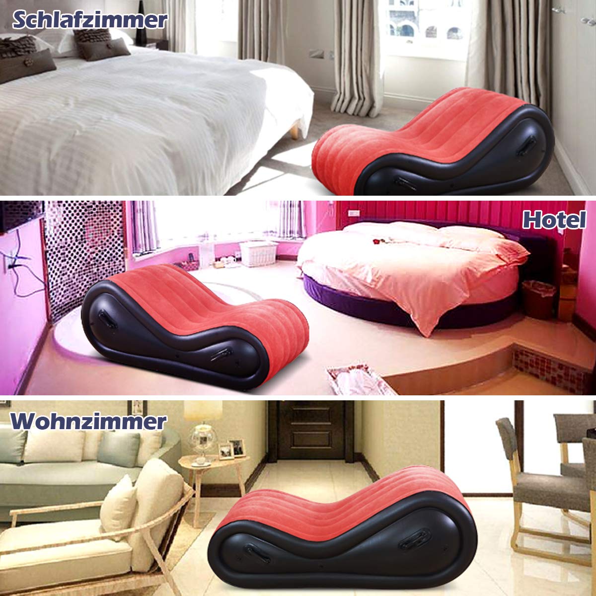 Inflatable Sex Cushion with Handcuffs & Ankle Cuffs + Pump, Portable Erotic Chair for Couples - Multifunctional Lumbar Support, G-Spot Stimulation Adult Toy (Red) - Perfect for Spicing Up Bedroom Play & BDSM Scenes