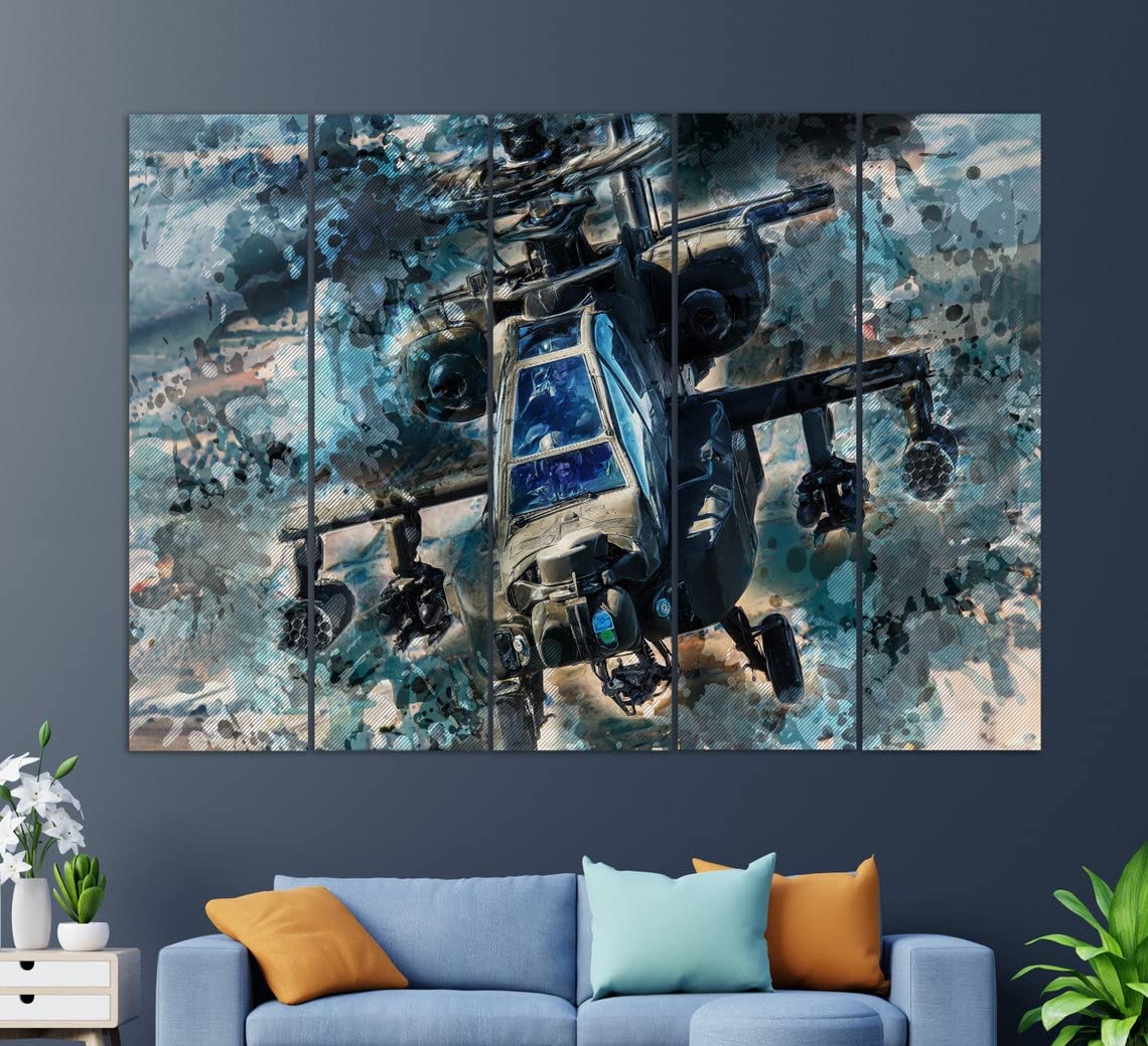 Apache AH-64 Helicopter Canvas Print - Military Aircraft Wall Art Decor - Perfect Gift for Pilots & Aviation Enthusiasts - Ideal for Home, Office & Man Cave Decor