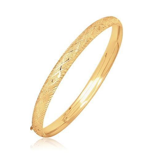 14K Yellow Gold Diamond Carved Bangle Bracelet - 6.0mm Width, Size 7 - Elegant Jewelry for Women, Perfect Gift for Anniversary, Birthday & Special Occasions