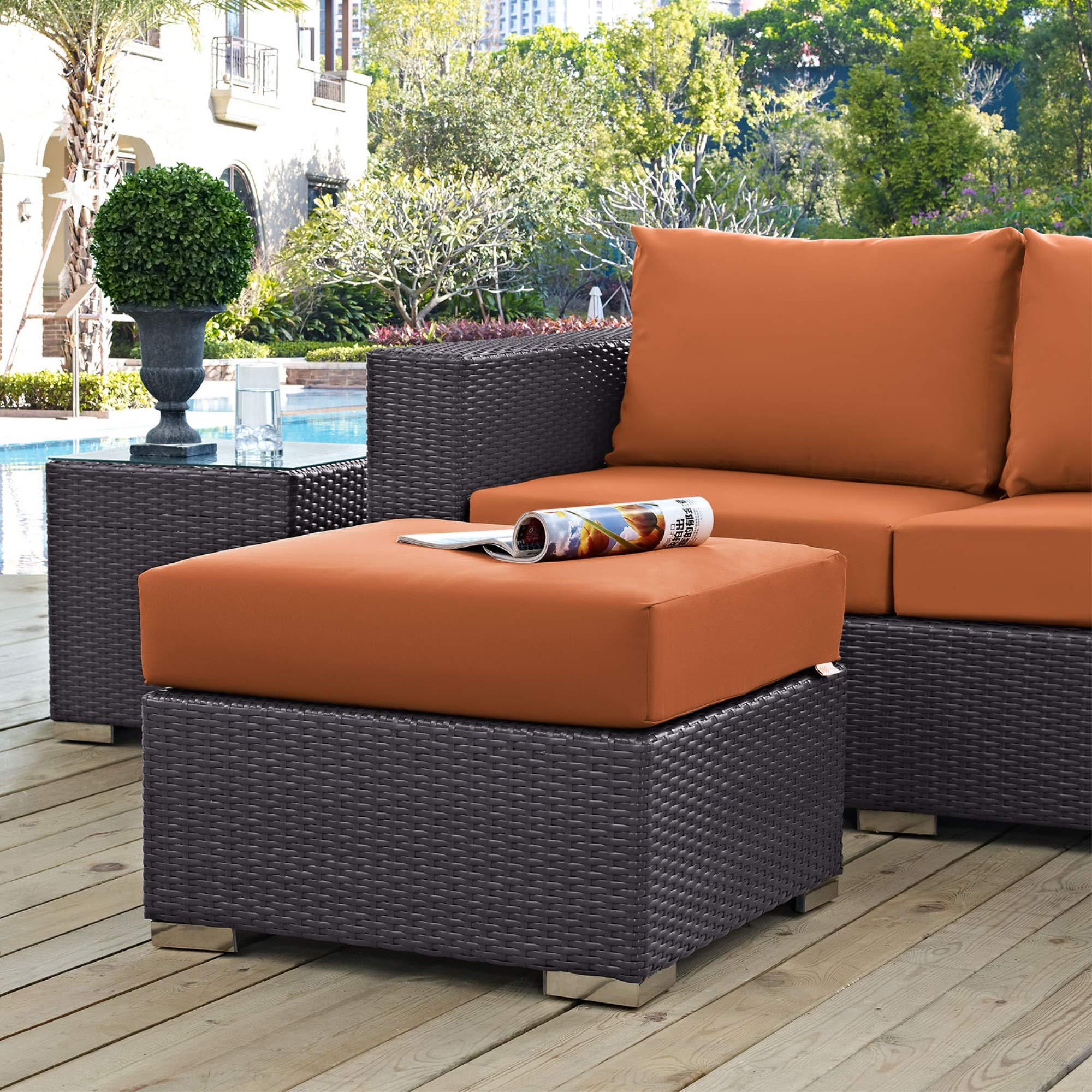 Ergode Convene Outdoor Sectional Ottoman - Durable Rattan & Aluminum Frame with All-Weather Cushions - Perfect for Patio, Backyard, Poolside, Garden & Outdoor Entertaining