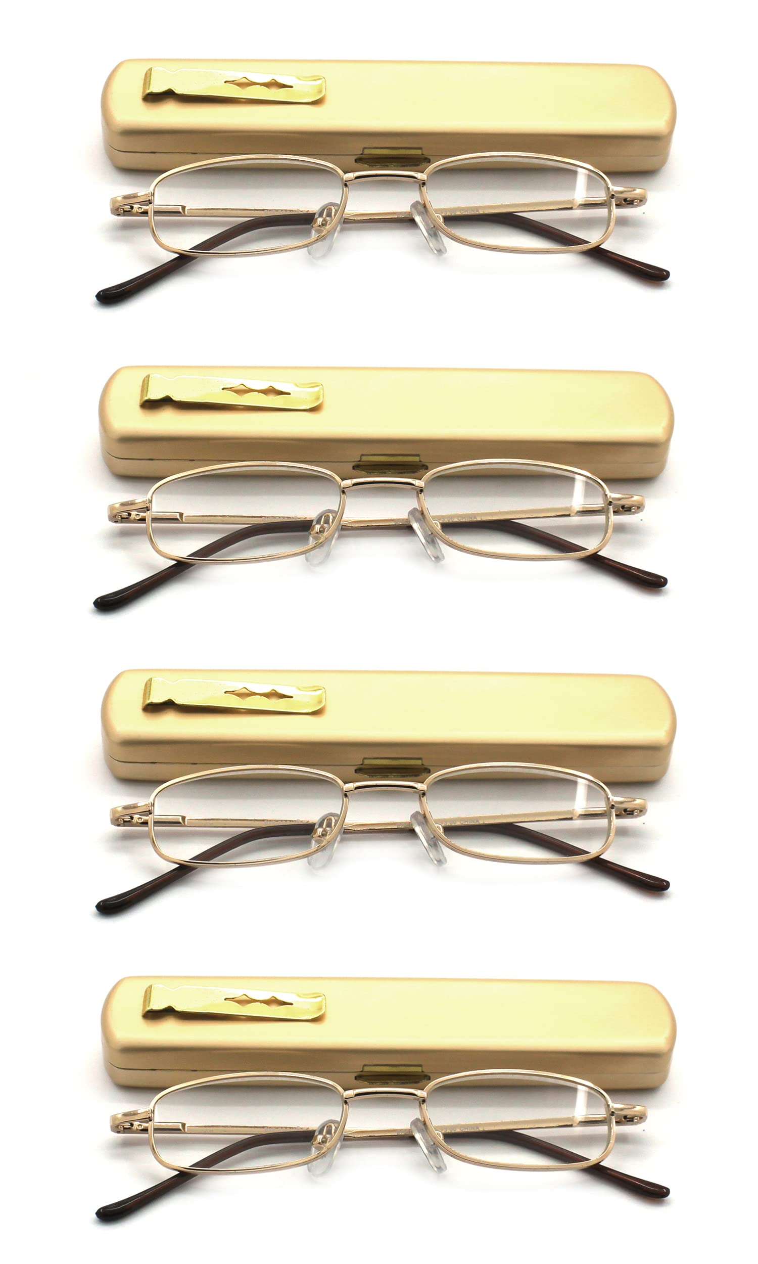 4 Pack Slim Lightweight Reading Glasses for Men & Women - Portable Eyewear with Protective Case - Perfect for Travel, Office, and Daily Reading