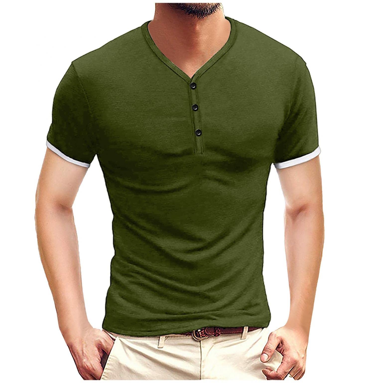 Men's Linen Shirts & Henley T-Shirts - Crew Neck Casual Short Sleeve Tees for Workout, Gym, and Everyday Wear