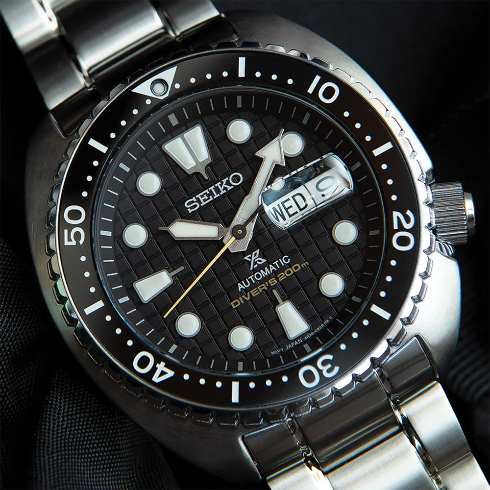 Seiko SRPE03 Prospex Automatic Diver Watch - 45mm Black Dial Stainless Steel Bracelet for Men | Professional Scuba Diving, Water Sports & Everyday Wear