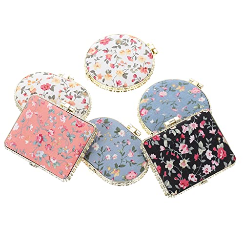 FOMIYES 6Pcs Mini Foldable Makeup Mirror - Portable Double-Sided Compact Mirror with Exquisite Prints for Travel, Home & Vanity Use