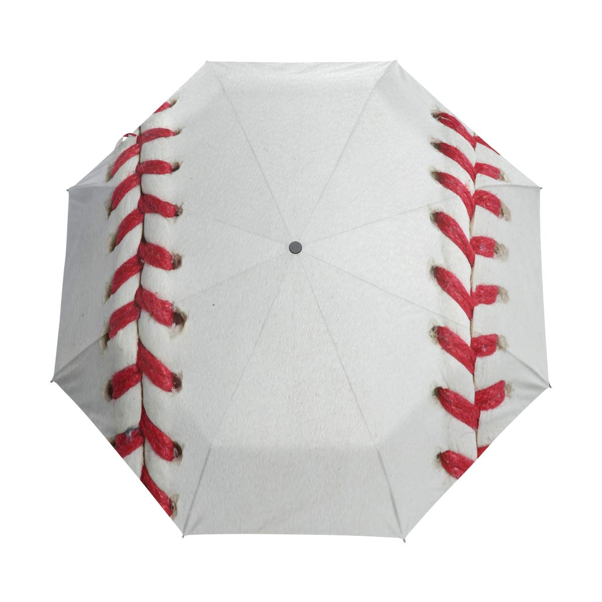 ALAZA Windproof Waterproof Auto Open Close Folding Umbrella - Compact Travel Baseball Design with Red Stitching - Perfect for Outdoor Sports, Commuting & Rainy Day Protection