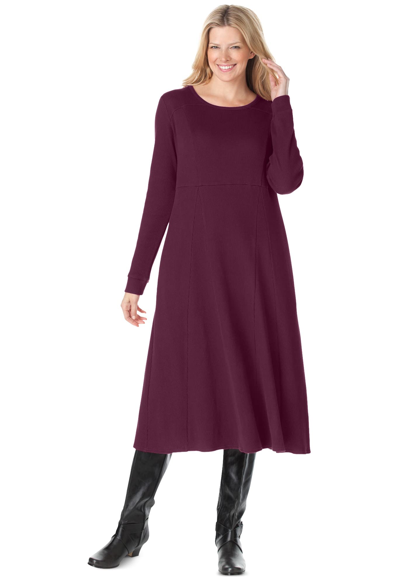 Woman Within Women's Plus Size Thermal Waffle Knit A-Line Dress - Warm Winter Casual Outfit for Work, Church & Holiday Gatherings