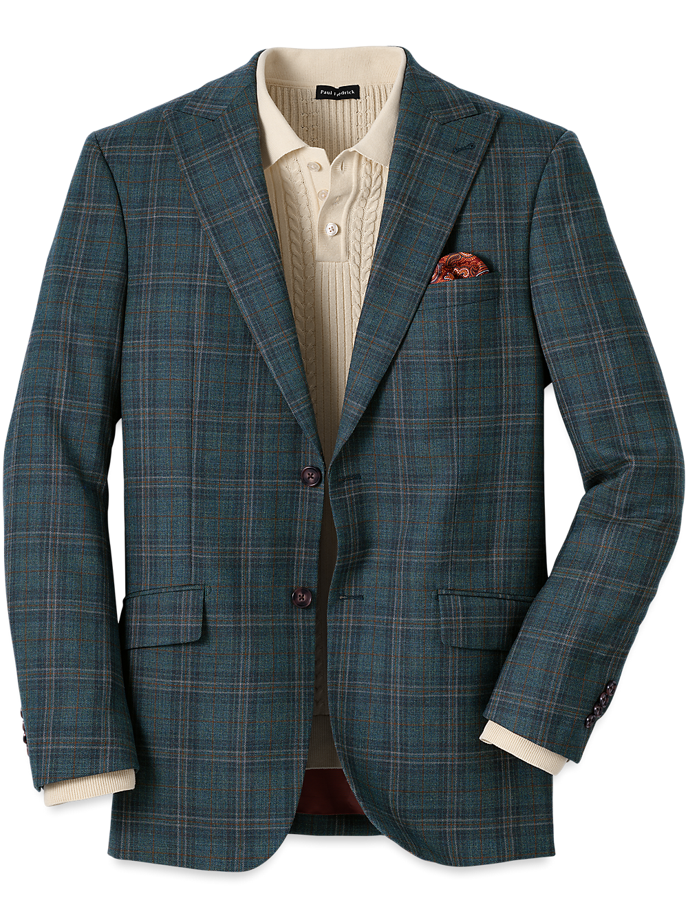 Premium Wool Plaid Single Breasted Peak Lapel Blazer for Men - Classic Teal Business Jacket for Office, Weddings & Formal Events
