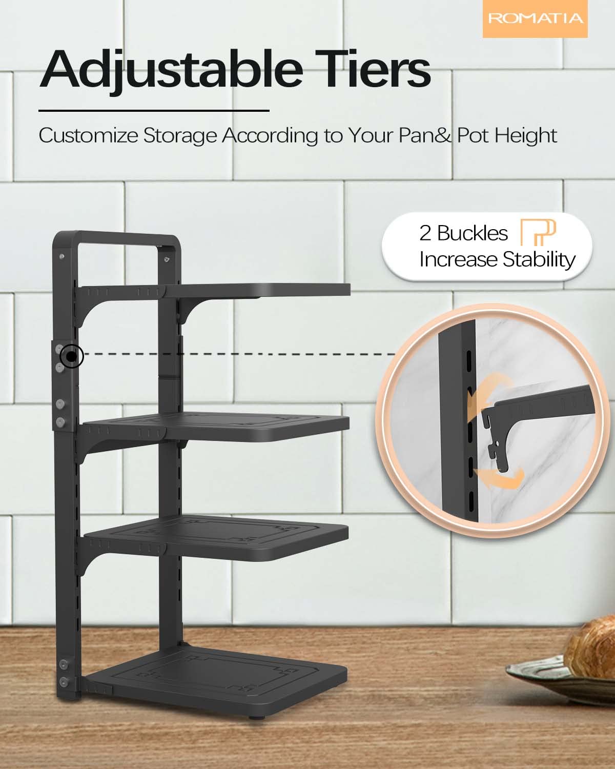 Heavy Duty Under Cabinet Pot and Pan Organizer Rack - 4 Adjustable Shelves Kitchen Storage for Pots, Pans & Lids - Space Saving Sink Organizer for Small Kitchens & Apartment Cooking