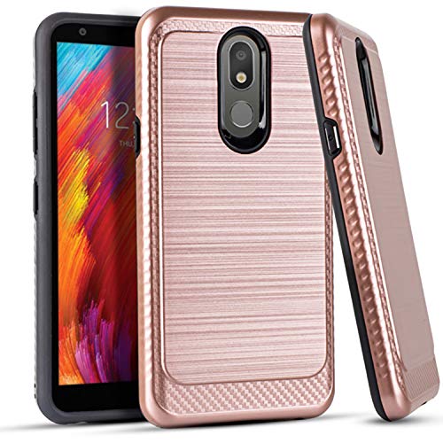 Shockproof Phone Case Compatible with LG Aristo 4 Plus, LG Prime 2, Arena 2, Escape Plus & K30 2019 - Premium Brush Rose Gold Cover for Protection & Style | Perfect for Everyday Use, Work & Travel