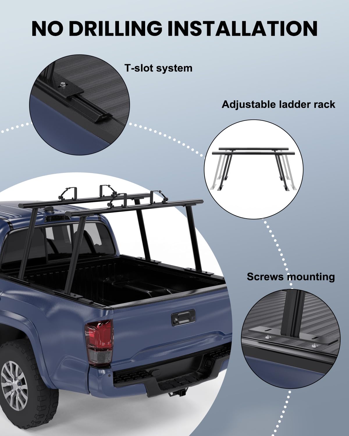 StarONE Universal Adjustable Aluminum Truck Bed Rack with Ladder Stops - Heavy Duty Pickup Truck Ladder Rack for Secure Cargo Transport - Perfect for Construction, Roofing & Outdoor Adventures