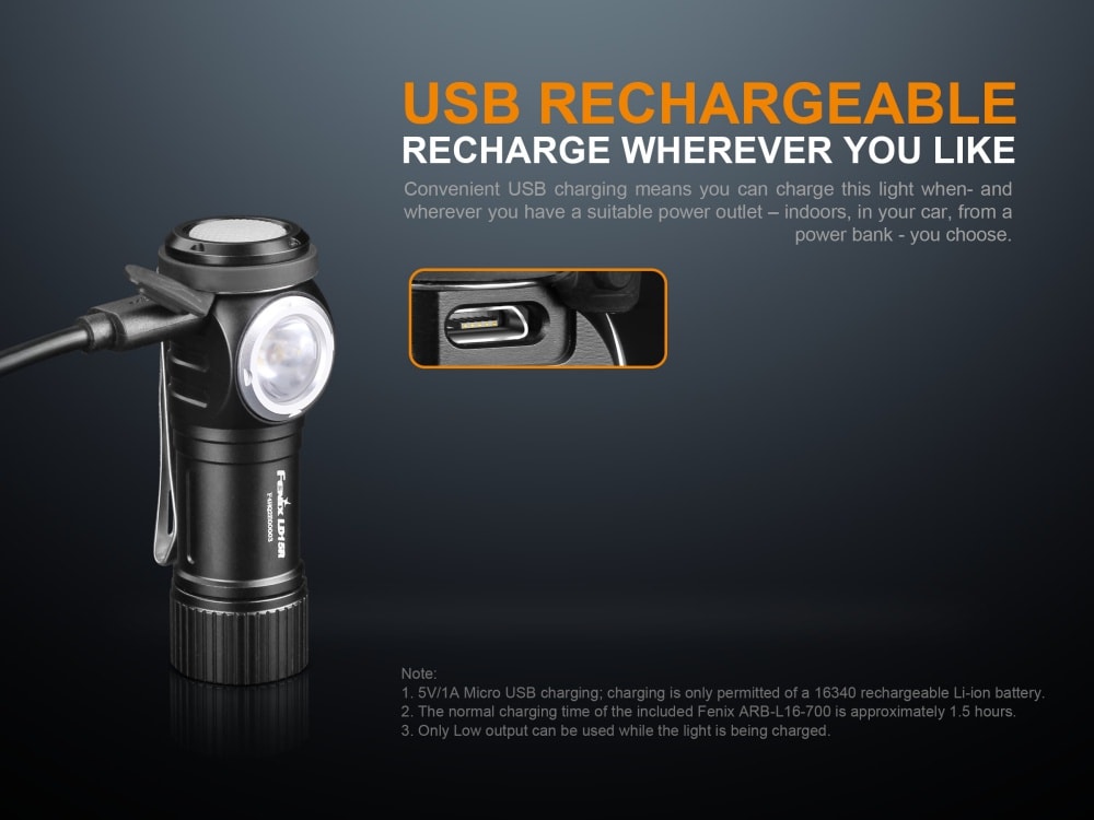 Fenix LD15R Rechargeable Right Angle LED Flashlight - 500 Lumens, IP68 Waterproof for Camping, Hiking & Emergency Use