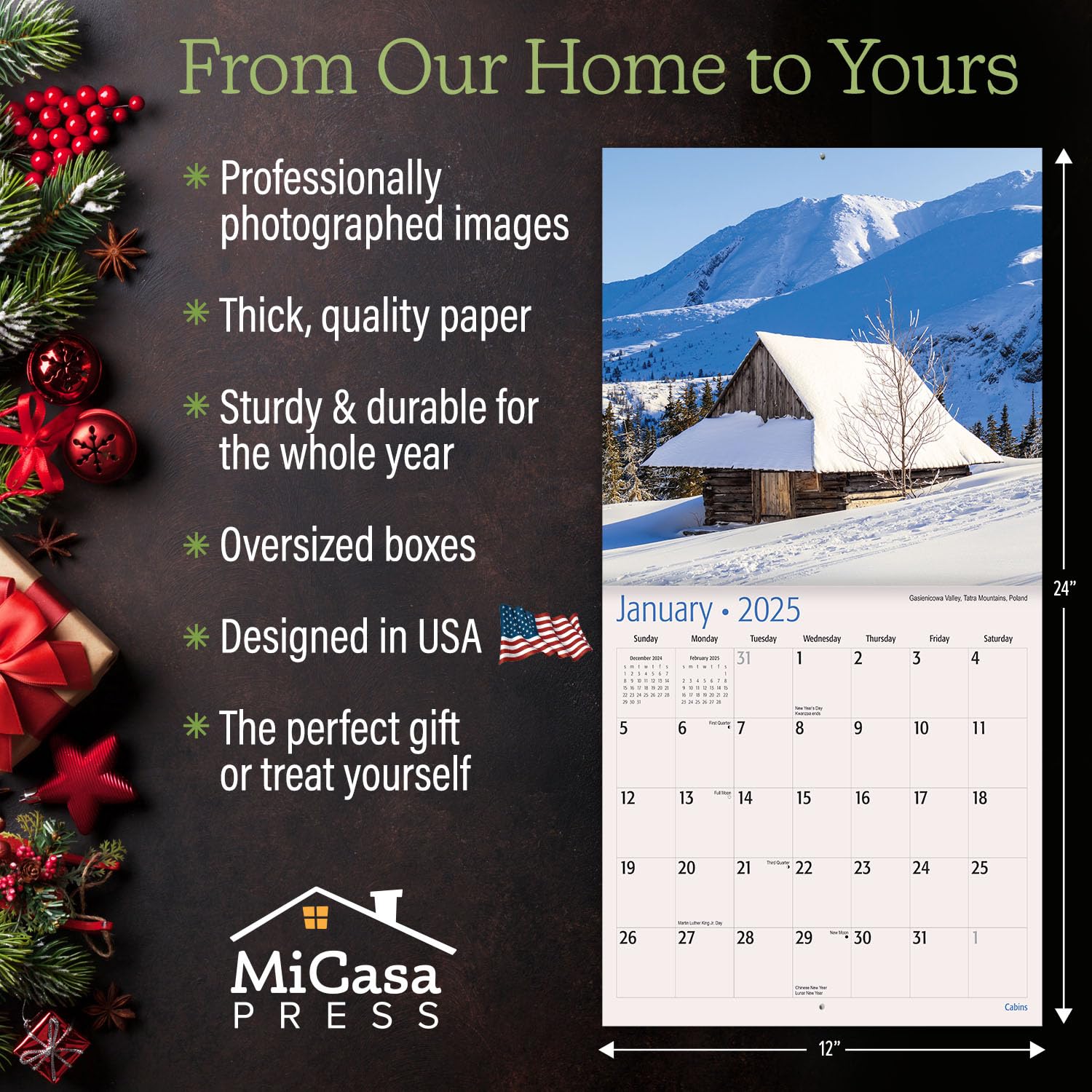 MICASA Cabins 2025 Wall Calendar - 12 Month Nature Scenes (12