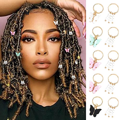 Formery 10PCS Gold Beaded Butterfly Loc Hair Jewelry - African Dreadlock Accessories for Women & Girls, Braid Ring Clips with Colorful Butterflies (Great for Parties, Weddings & Everyday Hairstyling)