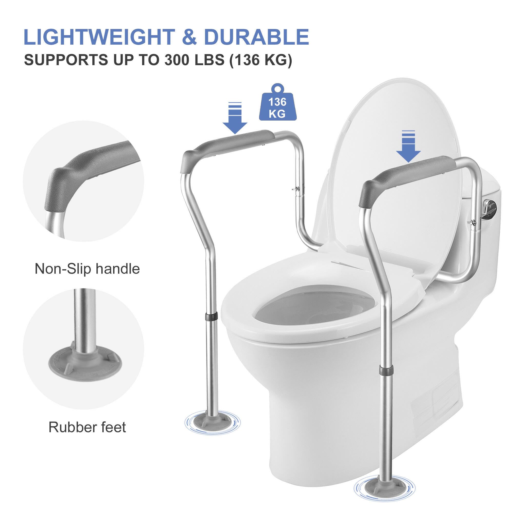 Adjustable Toilet Safety Rails for Seniors - Free Standing Aluminum Frame with Stable Rubber Feet, Supports 330lbs - Ideal for Elderly, Handicapped & Disabled - Perfect for Bathroom Safety & Mobility Assistance
