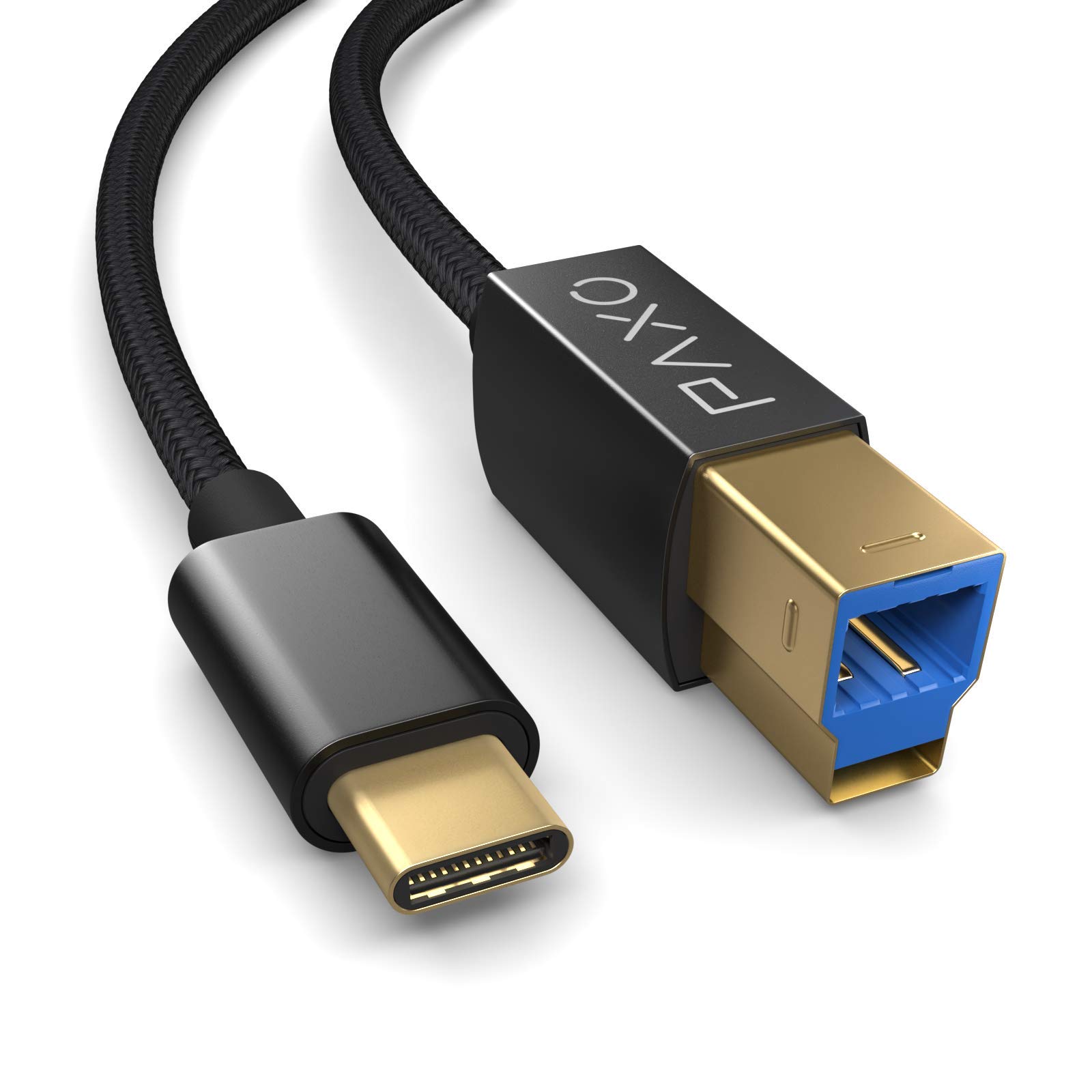 PAXO 3m USB C to USB B Printer Cable - USB 3.2 Gen2 10Gbps High-Speed Data Transfer & Charging Cable (1.25GB/s) - Compatible with 3D Printers, Label Printers & More - Durable Black Design for Office & Home Use