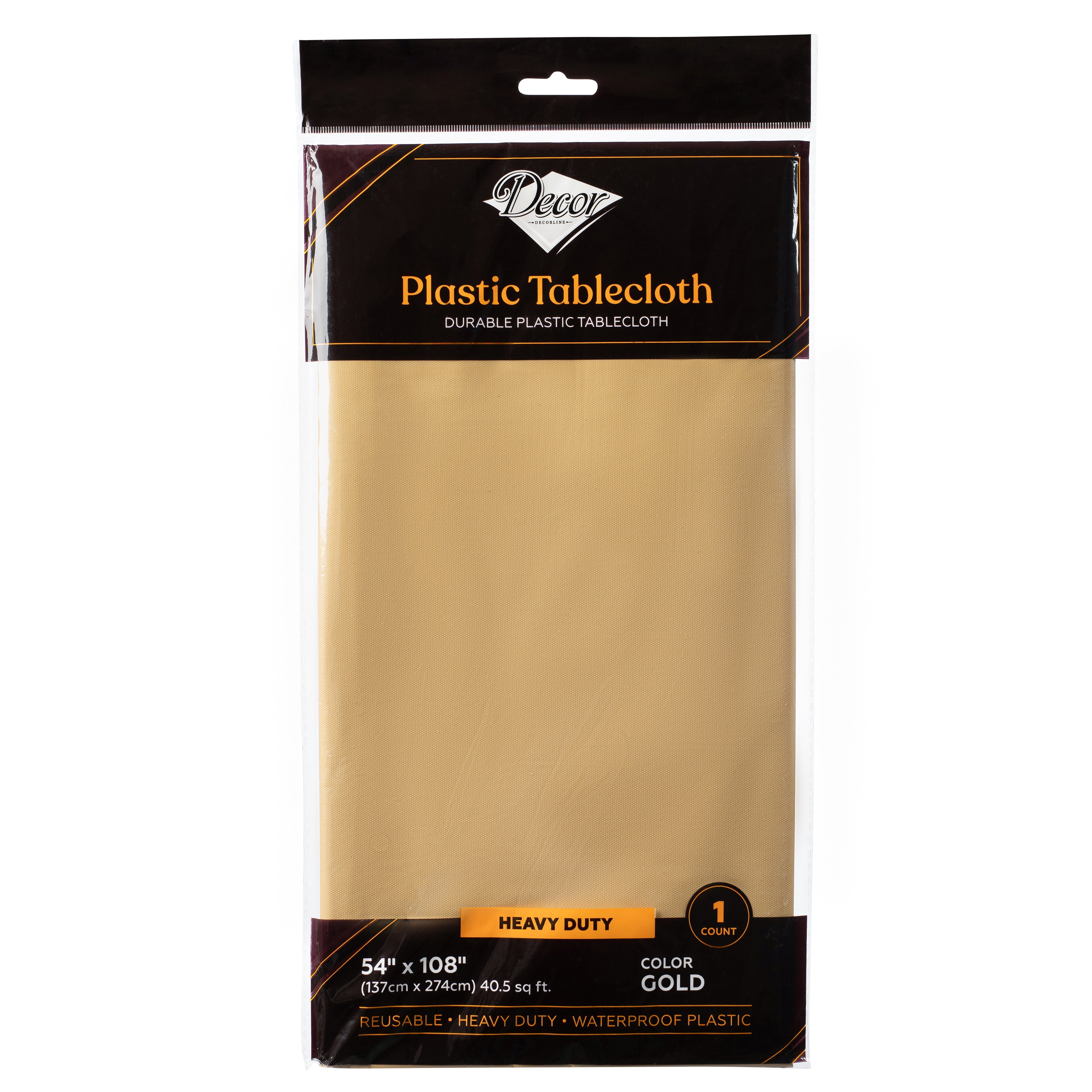 Gold Plastic Tablecloth 54x108 Inches - Waterproof & Wrinkle-Free for Parties, Picnics, and Outdoor Dining