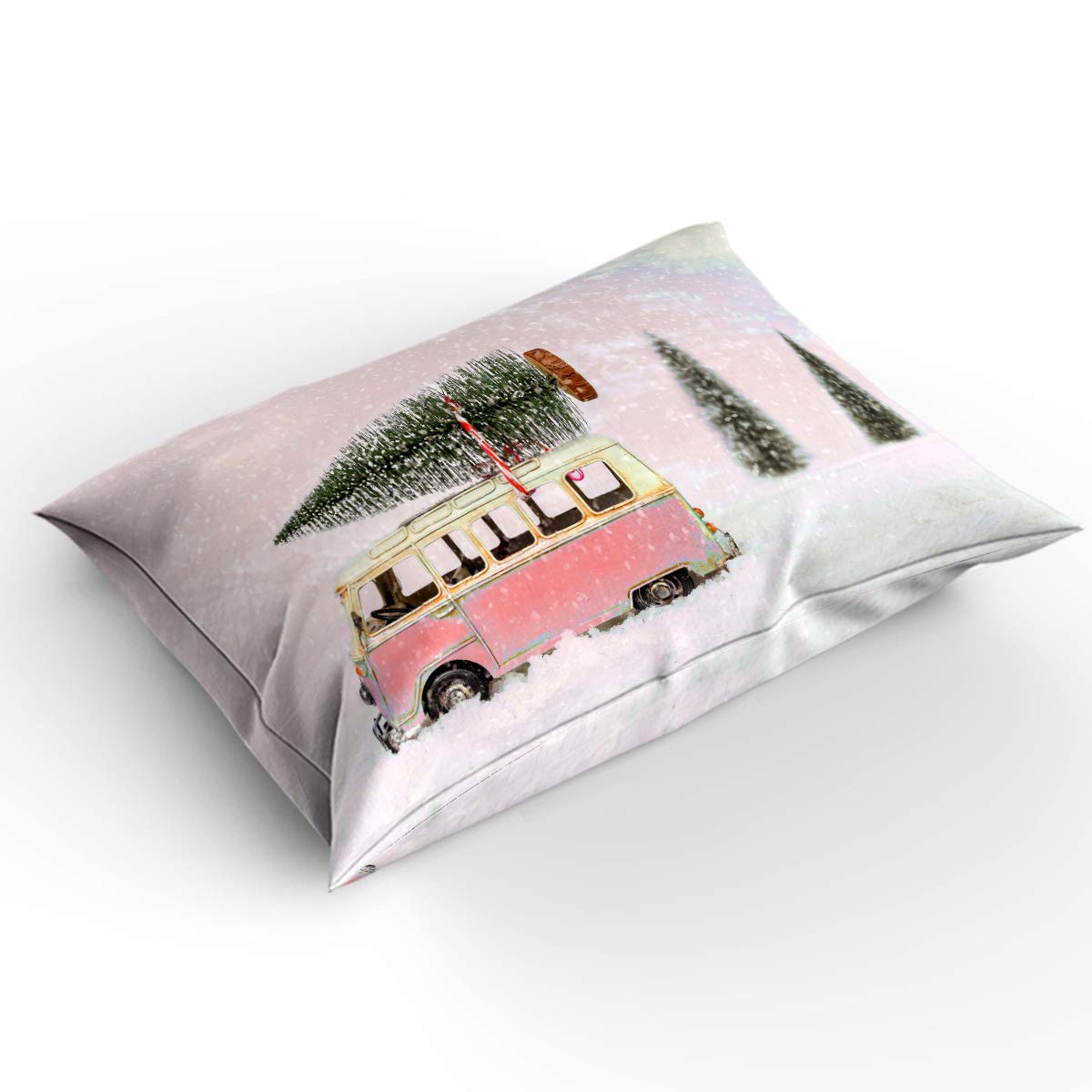 LooPoP Pink Christmas Twin Bedding Set - 3 Piece Comforter with Duvet Cover & Pillow Shams for Teens, Boys & Girls | Holiday Snow Bus & Pine Tree Design | Cozy Winter Bedroom Decor for Kids Rooms & Guest Bedrooms